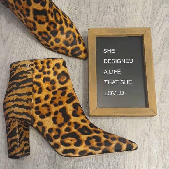 ANTONIO MELANI ANIMAL Print Fur Leather Sole Ankle High Heel Boots NEW 7 1/2 - Picture 3 of 8
